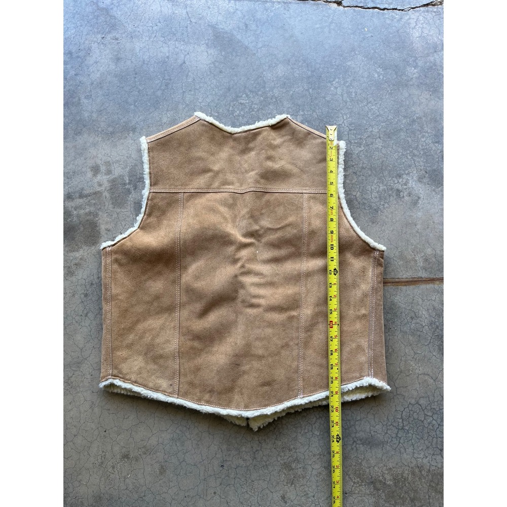 Bull Genuine Leather Suede Sherpa Lined Western Vest Tan Mens Large - Picture 6 of 7